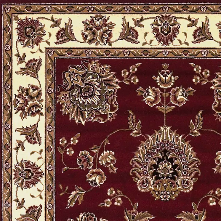 8' X 11' Red And Ivory Floral Area Rug