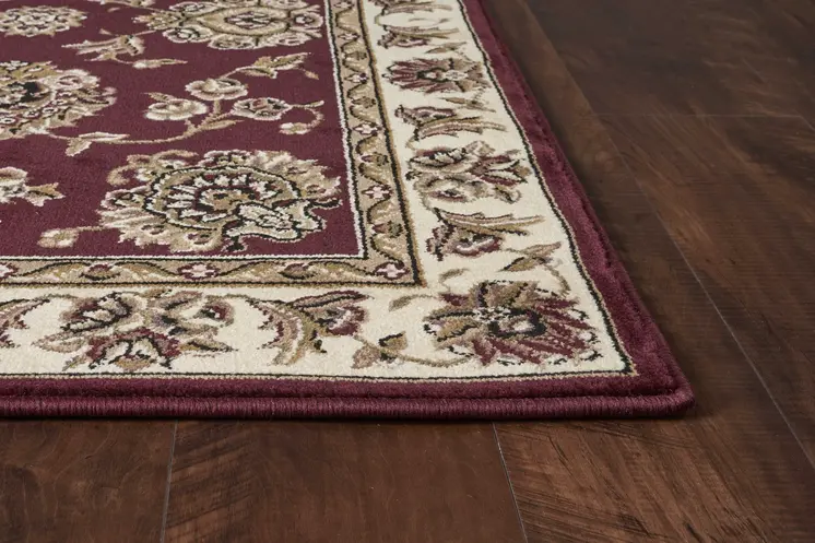 8' X 11' Red And Ivory Floral Area Rug