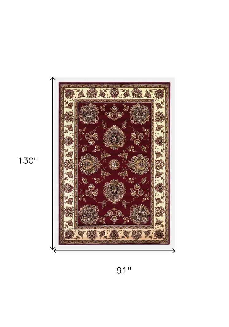8' X 11' Red And Ivory Floral Area Rug