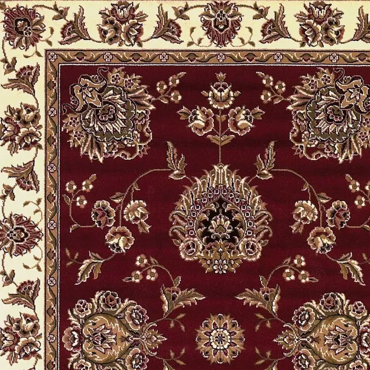 8' X 11' Red And Ivory Floral Area Rug