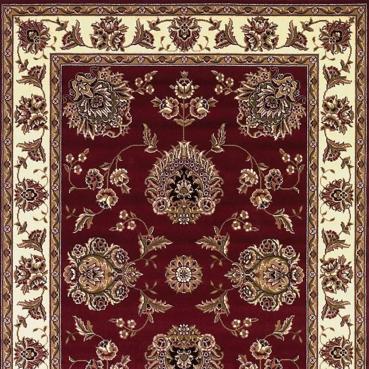 8' X 11' Red And Ivory Floral Area Rug