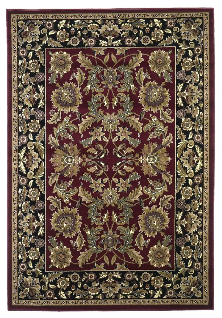 8' X 11' Red And Black Floral Area Rug