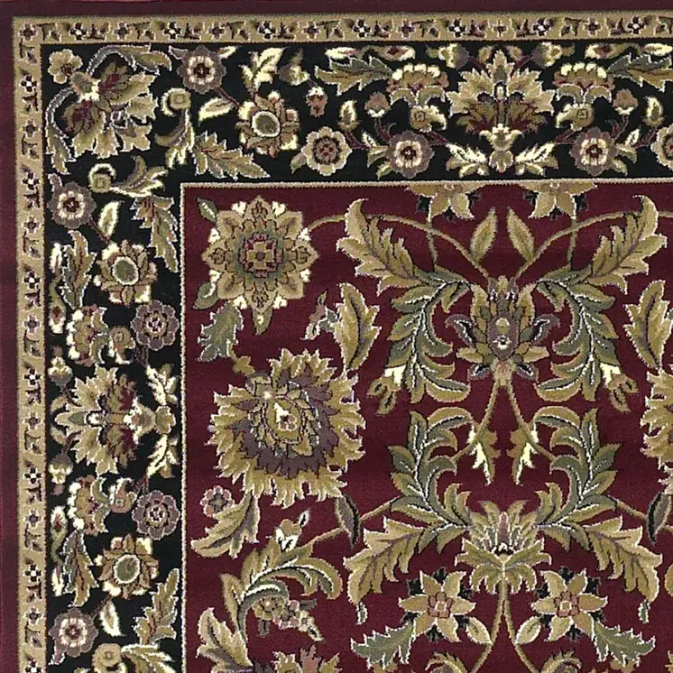 8' X 11' Red And Black Floral Area Rug