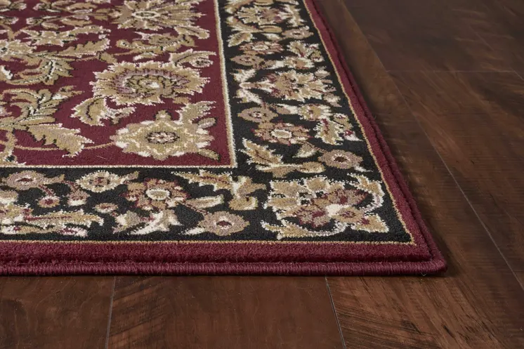 8' X 11' Red And Black Floral Area Rug