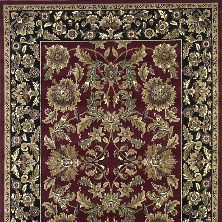 8' X 11' Red And Black Floral Area Rug