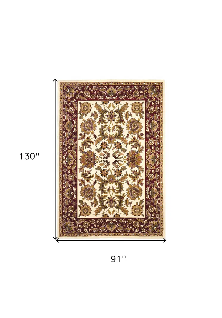 7' X 10' Red and Ivory Area Rug