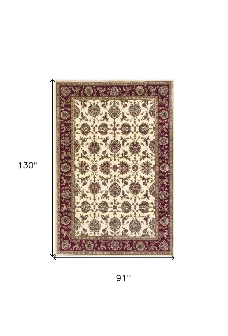 7' X 10' Red and Ivory Area Rug