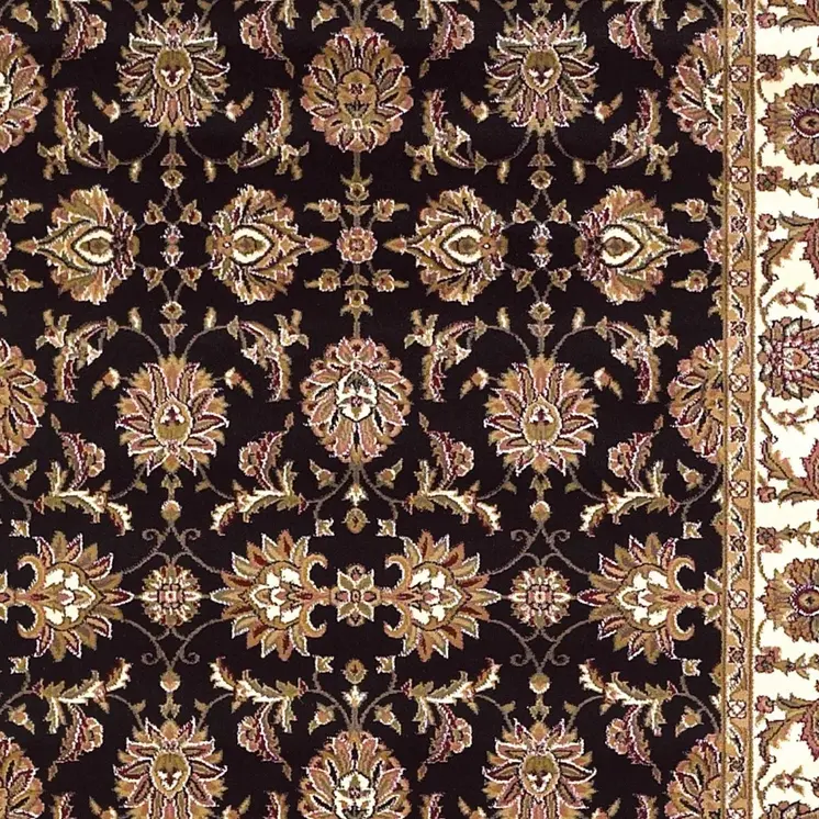 8' X 11' Black Ivory And Taupe Floral Area Rug