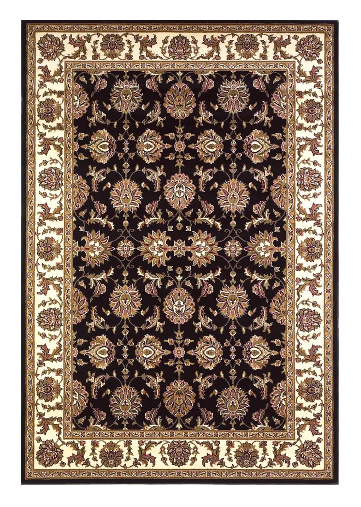 8' X 11' Black Ivory And Taupe Floral Area Rug