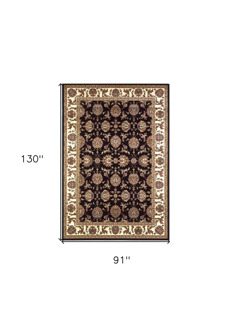 8' X 11' Black Ivory And Taupe Floral Area Rug