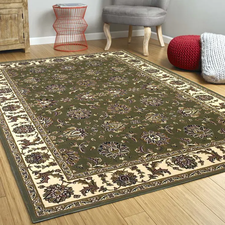 7' X 10'  Polypropylene Green Or  Ivory  Area Rug