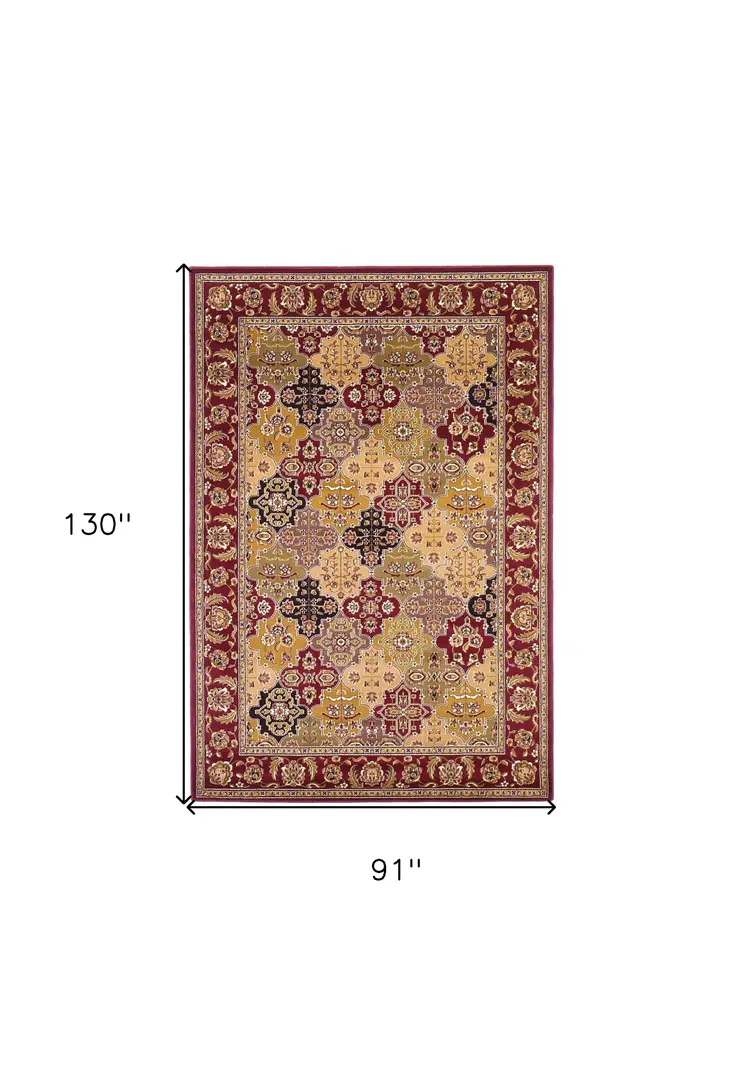 8' X 11' Red Beige And Tan Quatrefoil Area Rug