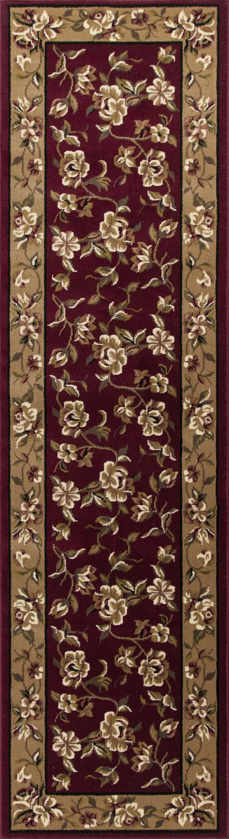 8' X 11' Red Beige Machine Woven Floral Traditional Indoor Area Rug
