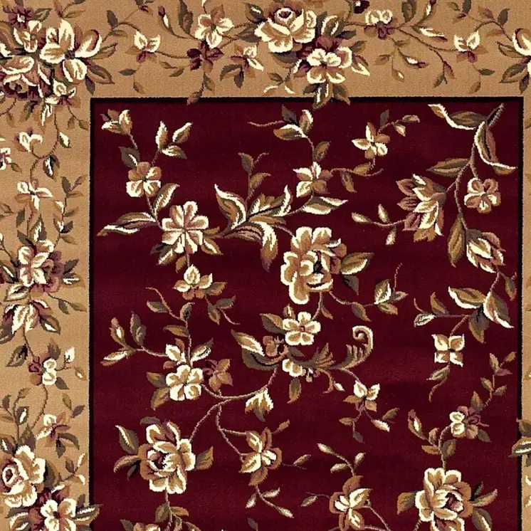 8' X 11' Red Beige Machine Woven Floral Traditional Indoor Area Rug