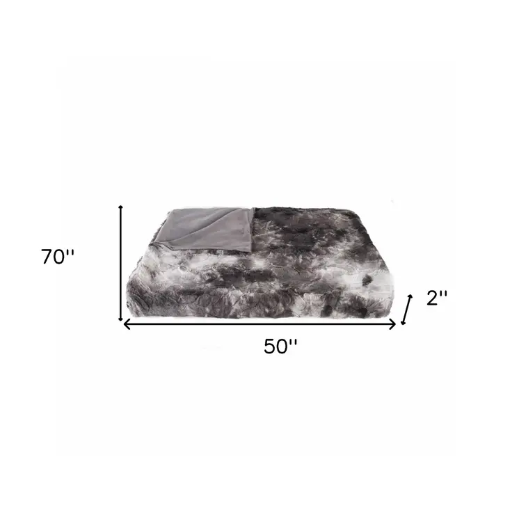50" X 70" Dark Gray and Ivory Faux Fur Plush Throw Blanket