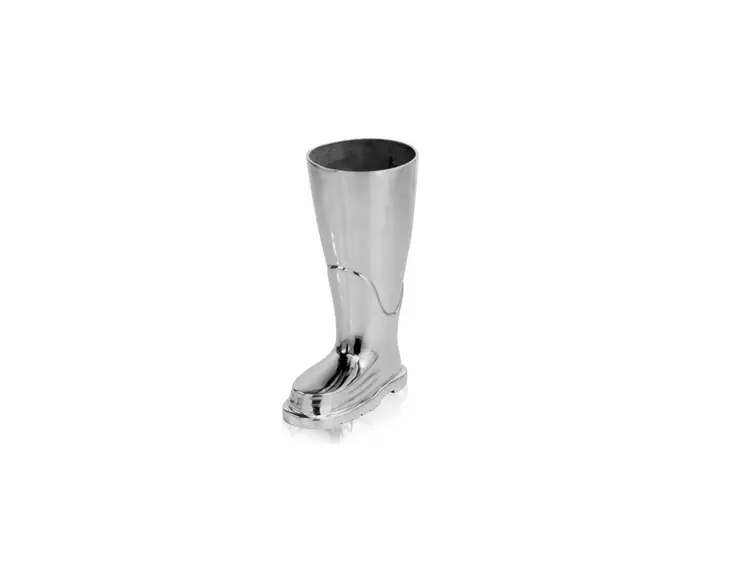 16" Silver Buffed Aluminum Firefighter Boot Umbrella Stand Sculpture