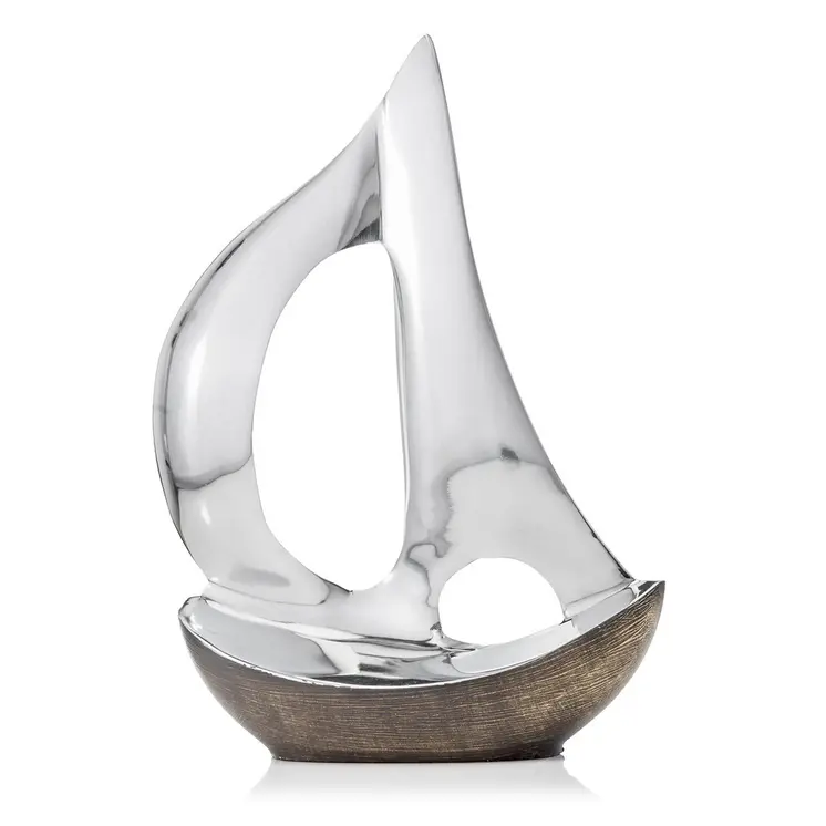 12" Brown and Silver Buffed Aluminum Sailboat Tabletop Sculpture