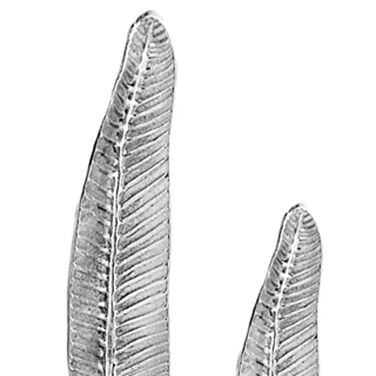 Set of Two Silver Aluminum Tall Feather Tabletop Sculptures