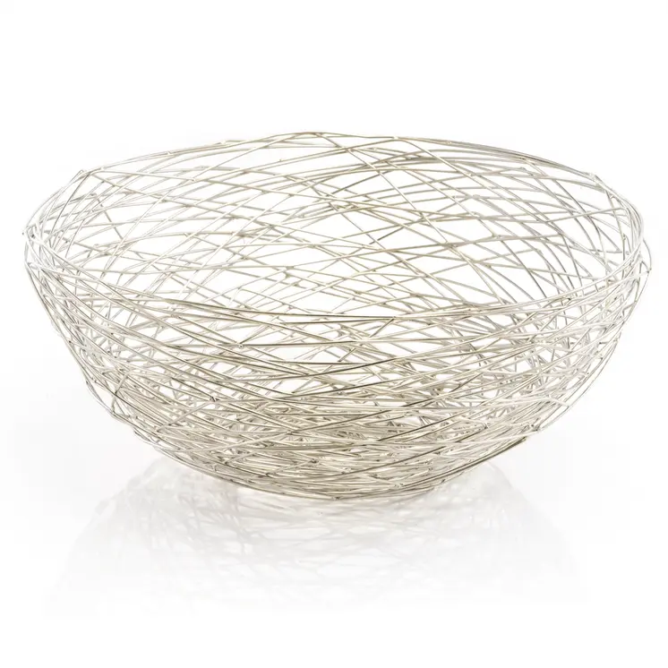 12" Silver Aluminum Abstract Wire Round Centerpiece Bowl