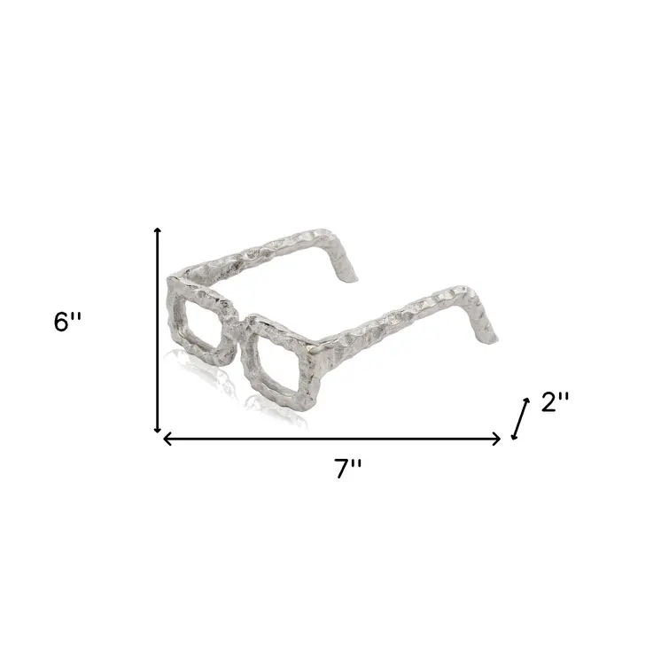 7" Silver Aluminum Textured Square Eyeglasses Tabletop Sculpture