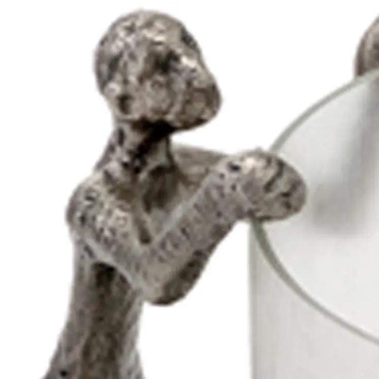 10" Silver And Glass Climbing Man Hurricane Candle Holder