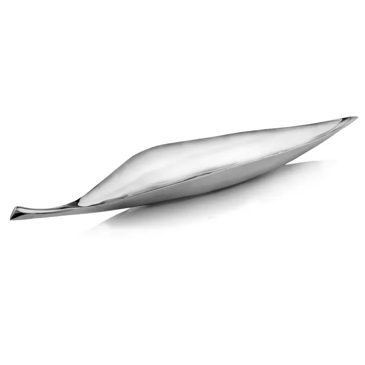 36" Silver Aluminum Leaf Shaped Centerpiece Bowl