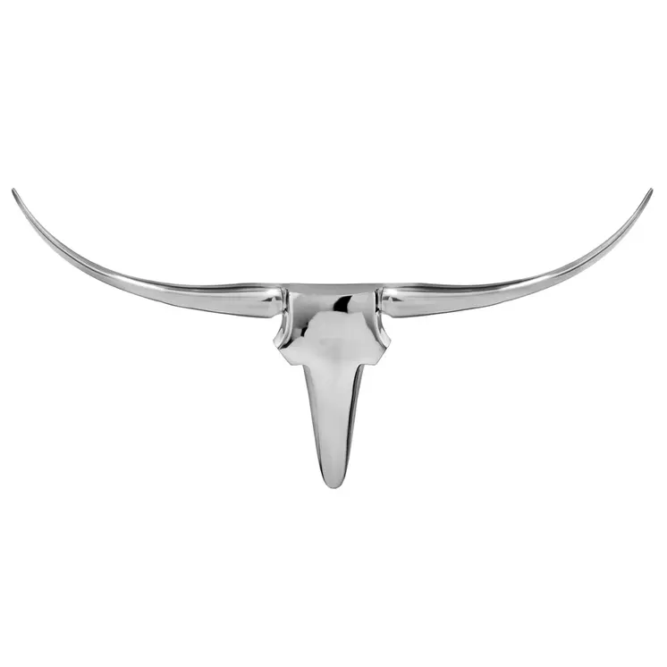 47" Silver Buffed Aluminum Long Horn Wall Sculpture
