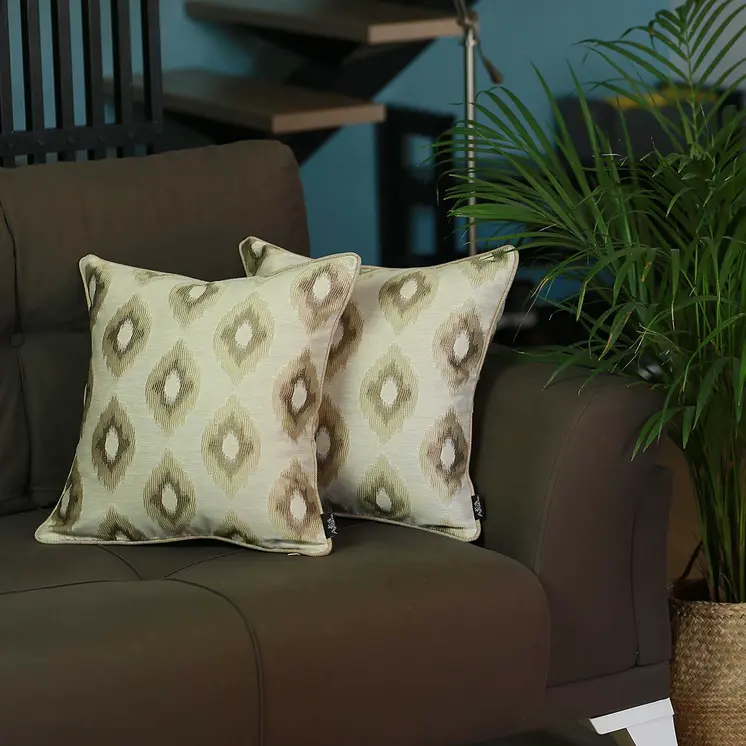Set of Two 17" Brown And Ivory Fabric And Cotton Blend Throw Pillow Covers