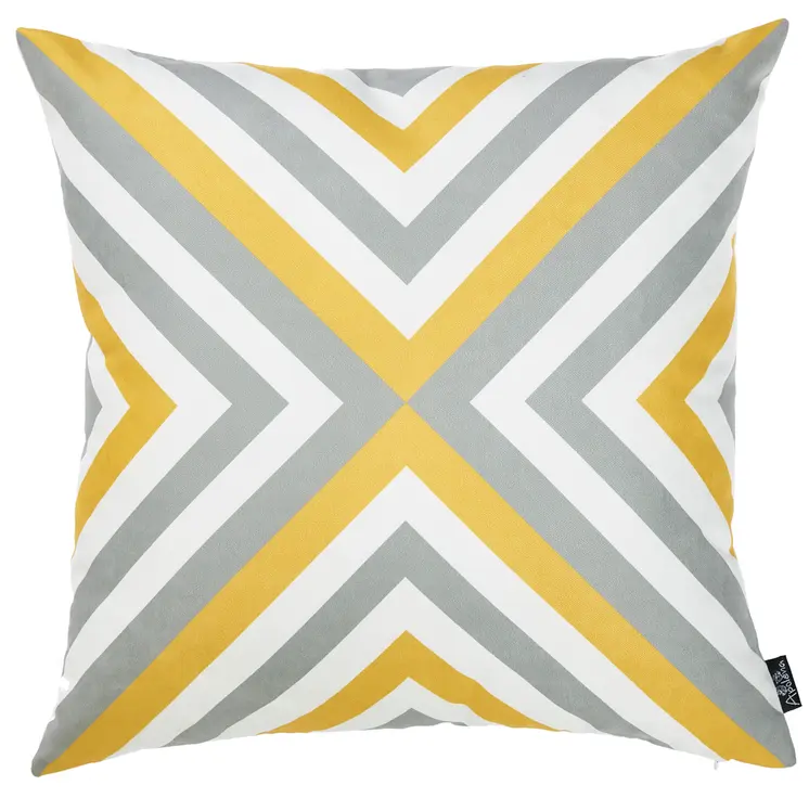 18" Gray and White Fabrc Throw Pillow Cover