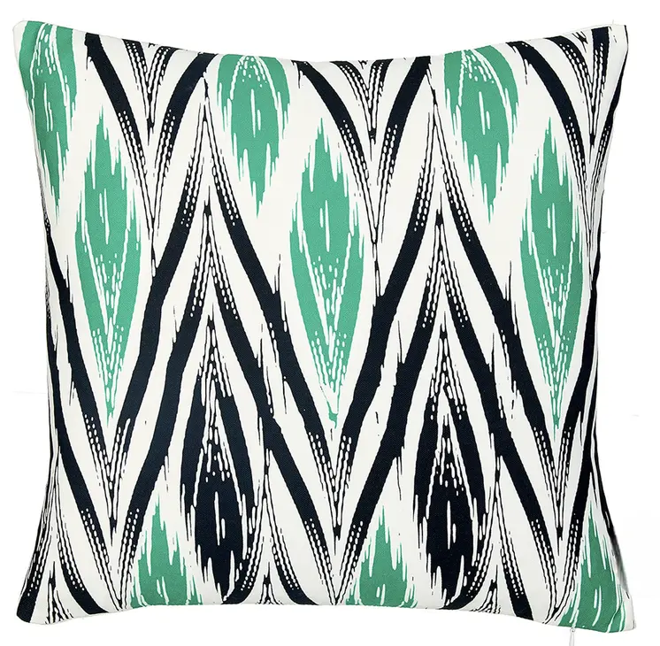 18" Black and Green Ikat Throw Pillow Cover