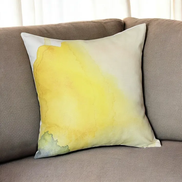 18" Green And Yellow Fabric Throw Pillow Cover