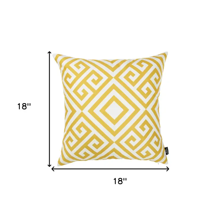 18" Yellow and White Greek Key Throw Pillow Cover