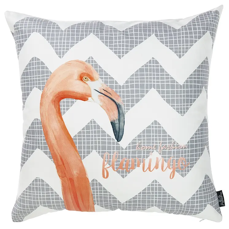 18" Gray and White Fabrc Throw Pillow Cover