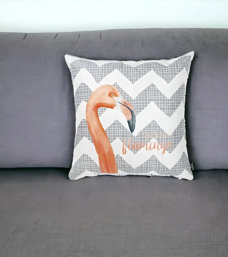 18" Gray and White Fabrc Throw Pillow Cover