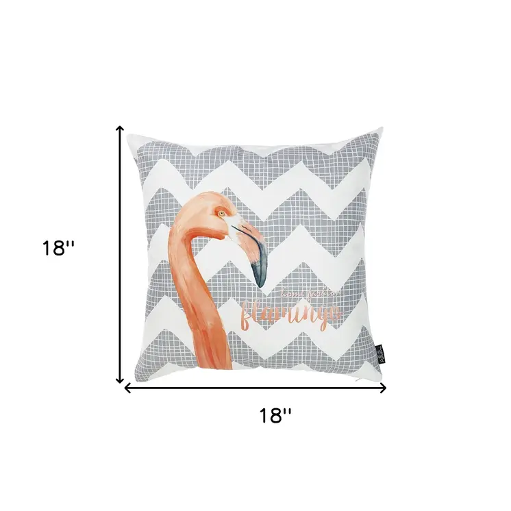 18" Gray and White Fabrc Throw Pillow Cover