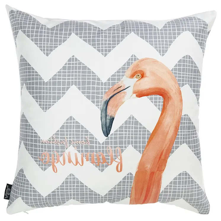 18" Gray and White Fabrc Throw Pillow Cover