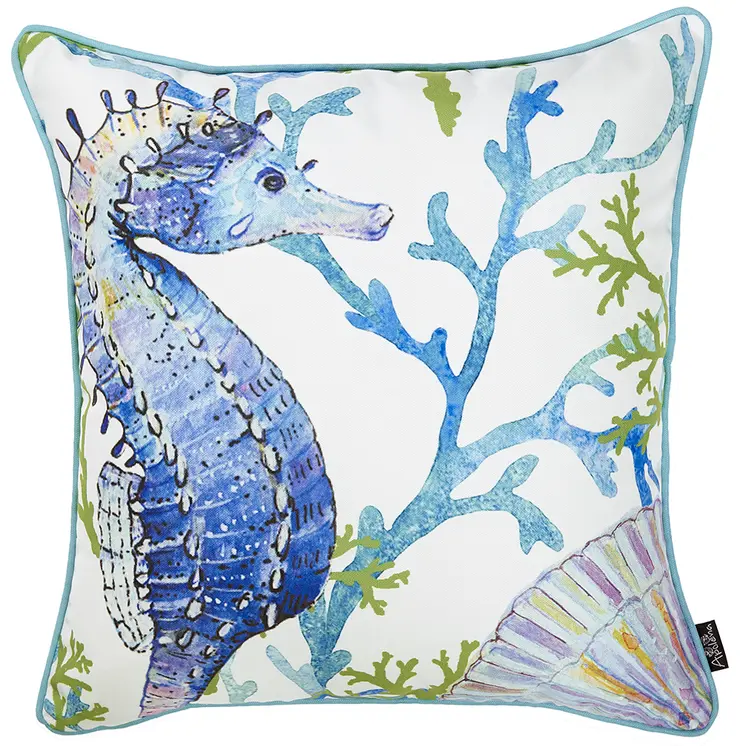 18" Blue And White Fabric Throw Pillow Cover