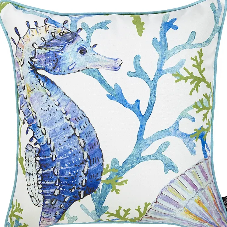 18" Blue And White Fabric Throw Pillow Cover