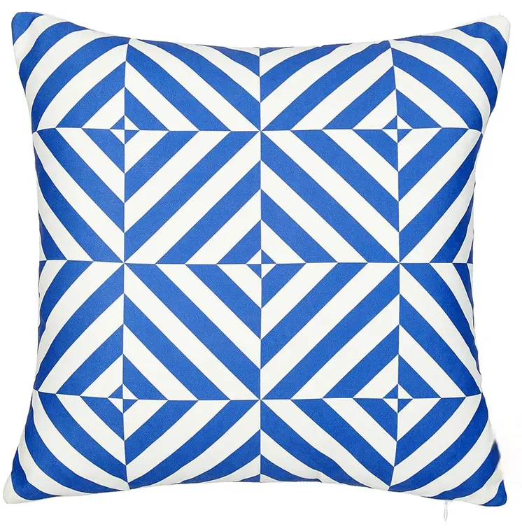 18" Blue And White Fabric Throw Pillow Cover