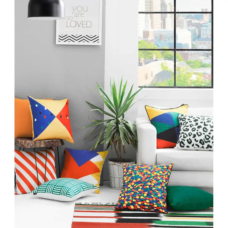 18" Blue Red And Yellow Fabric Throw Pillow Cover