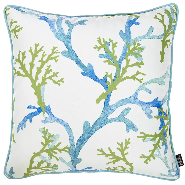 18" Blue And White Fabric Throw Pillow Cover