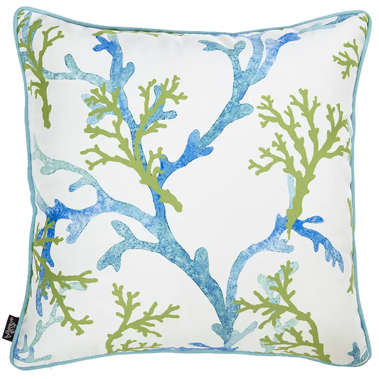 18" Blue And White Fabric Throw Pillow Cover