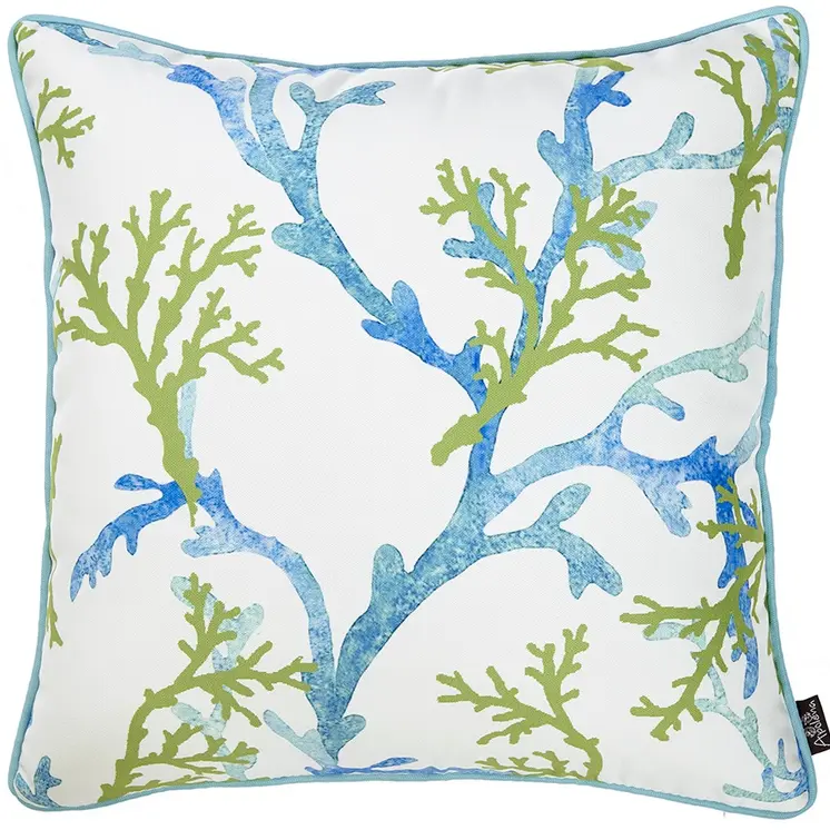 18" Blue And White Fabric Throw Pillow Cover