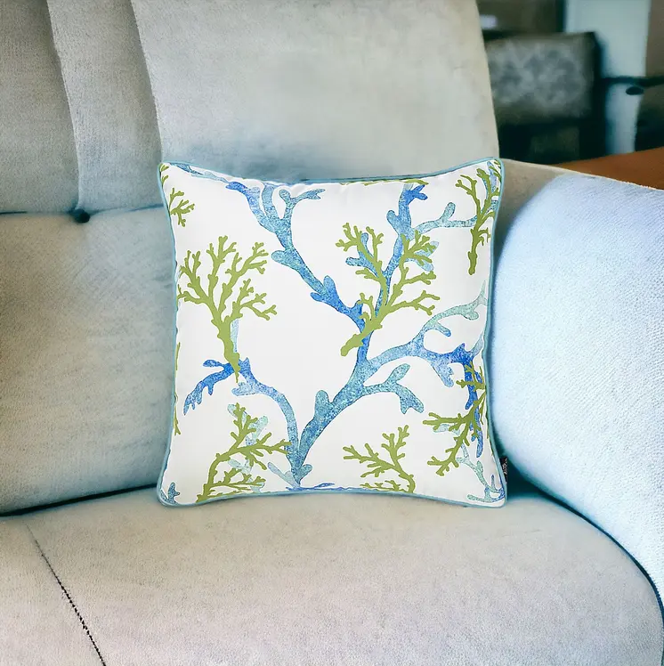 18" Blue And White Fabric Throw Pillow Cover