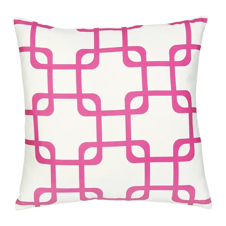 18" Pink And White Fabric Throw Pillow Cover