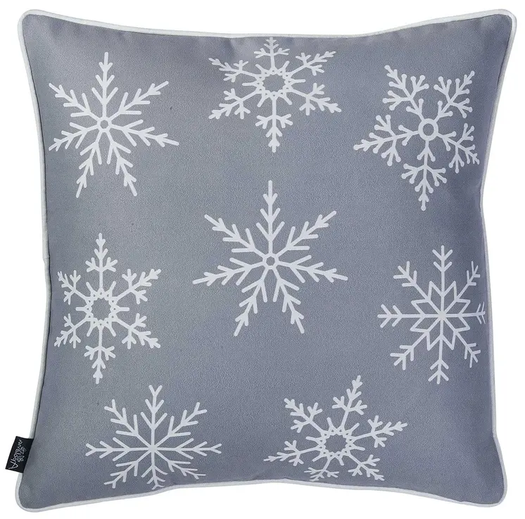 18" Silver Christmas Snowflakes Fabric Throw Pillow Cover