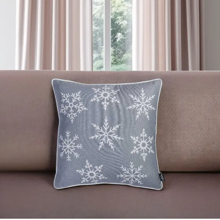 18" Silver Christmas Snowflakes Fabric Throw Pillow Cover
