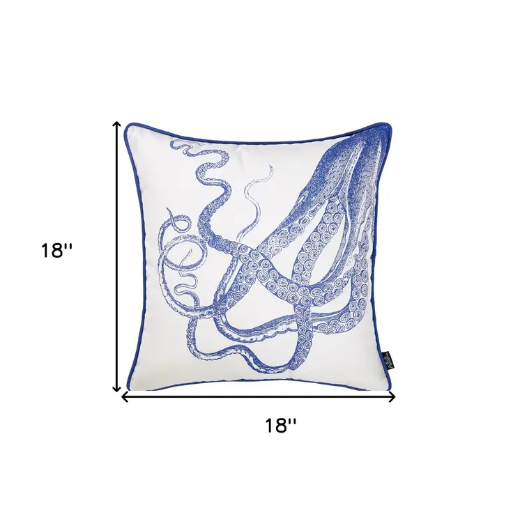 18" Blue And White Fabric Throw Pillow Cover