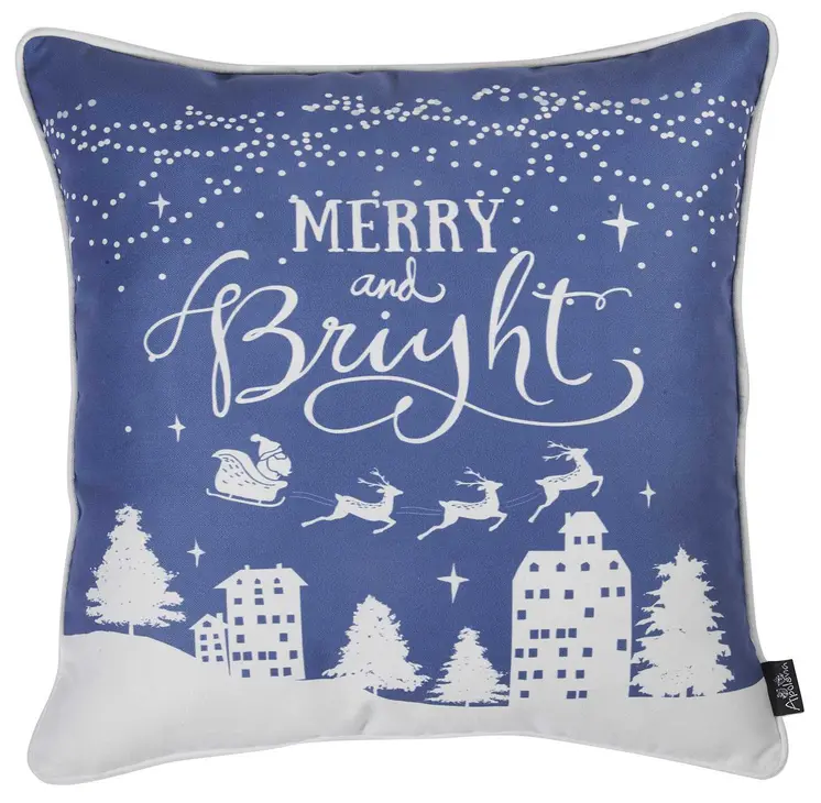 18" Black And White Christmas Reindeer Fabric Throw Pillow Cover