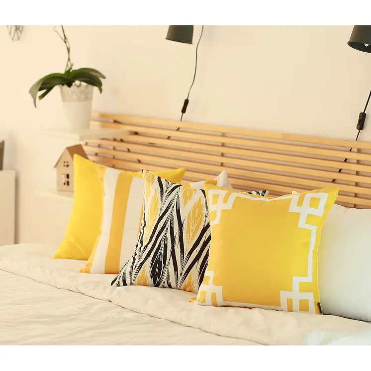 18" Yellow and White Striped Throw Pillow Cover
